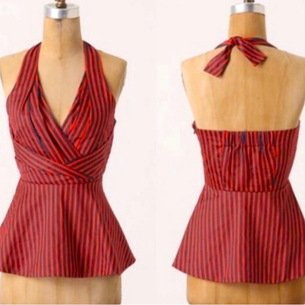 Anthropologie Odille Striped Peplum Halter Top size 14